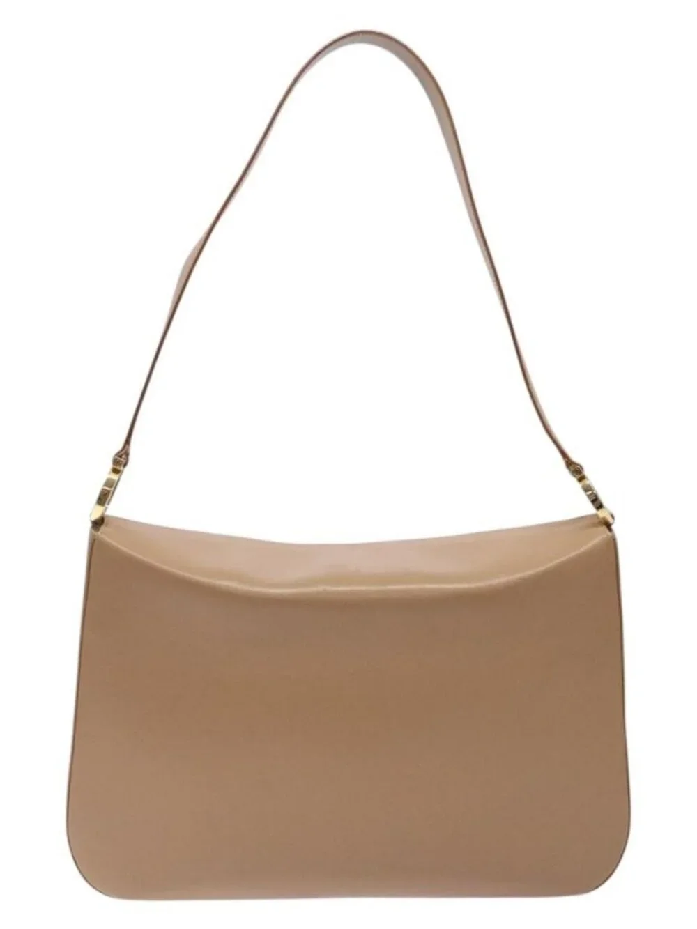Salvatore Ferragamo Gancini Shoulder Bag Leather Beige Gold Auth BA4057